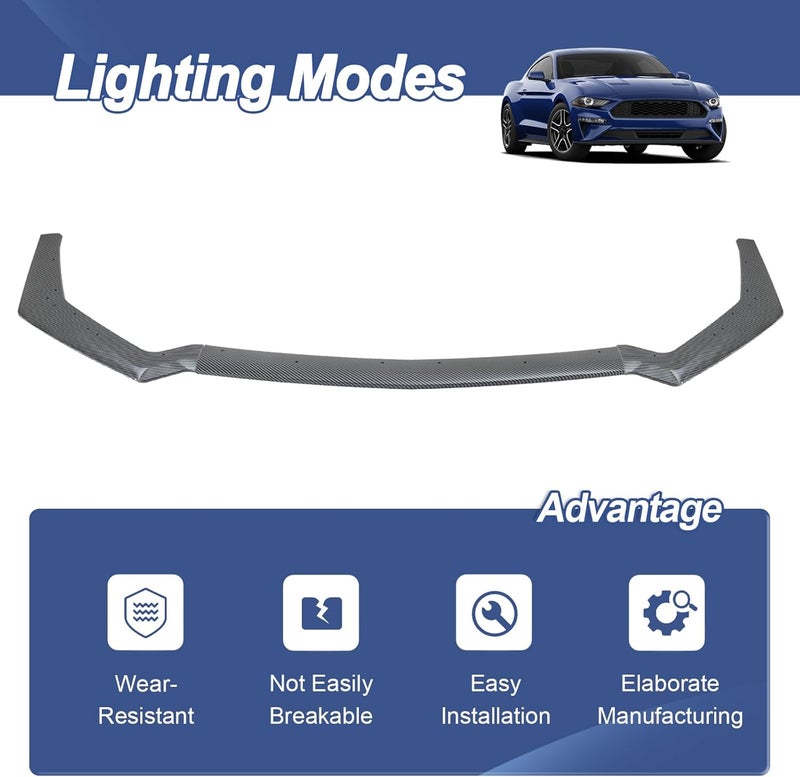 Gear Up Front Bumper Lip Spoiler for Ford Mustang GT 2018-2023 Carbon Fiber Printing Front Bumper Chin Splitter Diffuser Protector Guard - Image 5